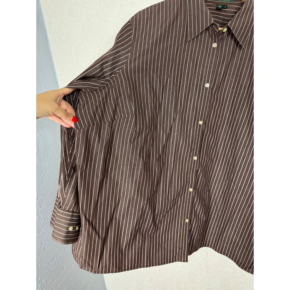Lauren Ralph Lauren Crisp Cotton 3X Brown Pinstripe Cotton Button Down Shirt - Picture 4 of 6